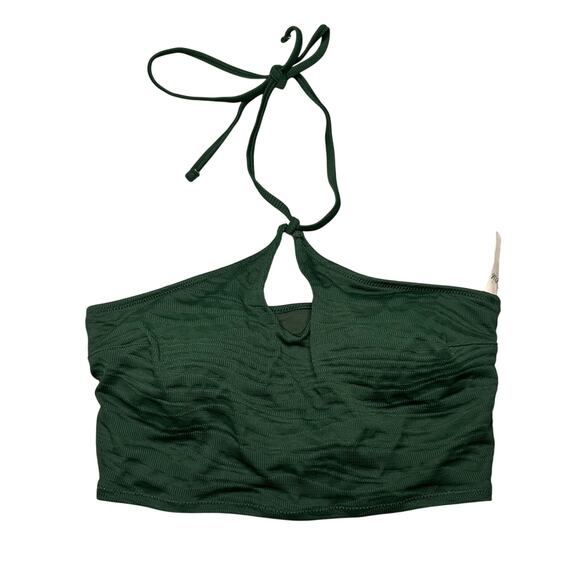 NWT Aerie Longline Halter Bikini Top Small Green Textured Eco Swim - Picture 4 of 9